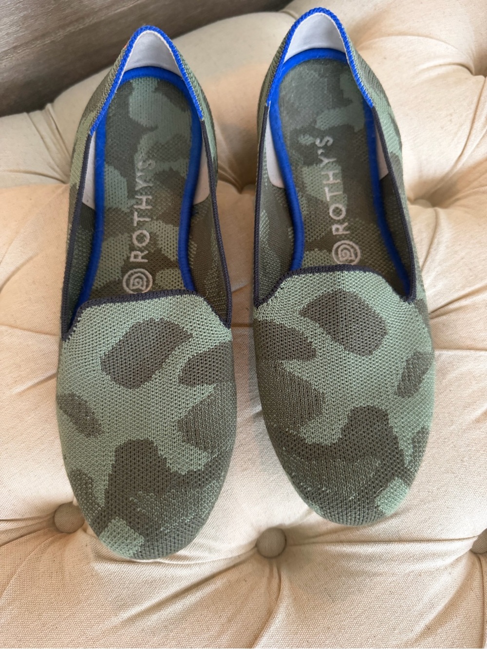 Rothy's Olive Green Camo Knit Slip-On Loafers